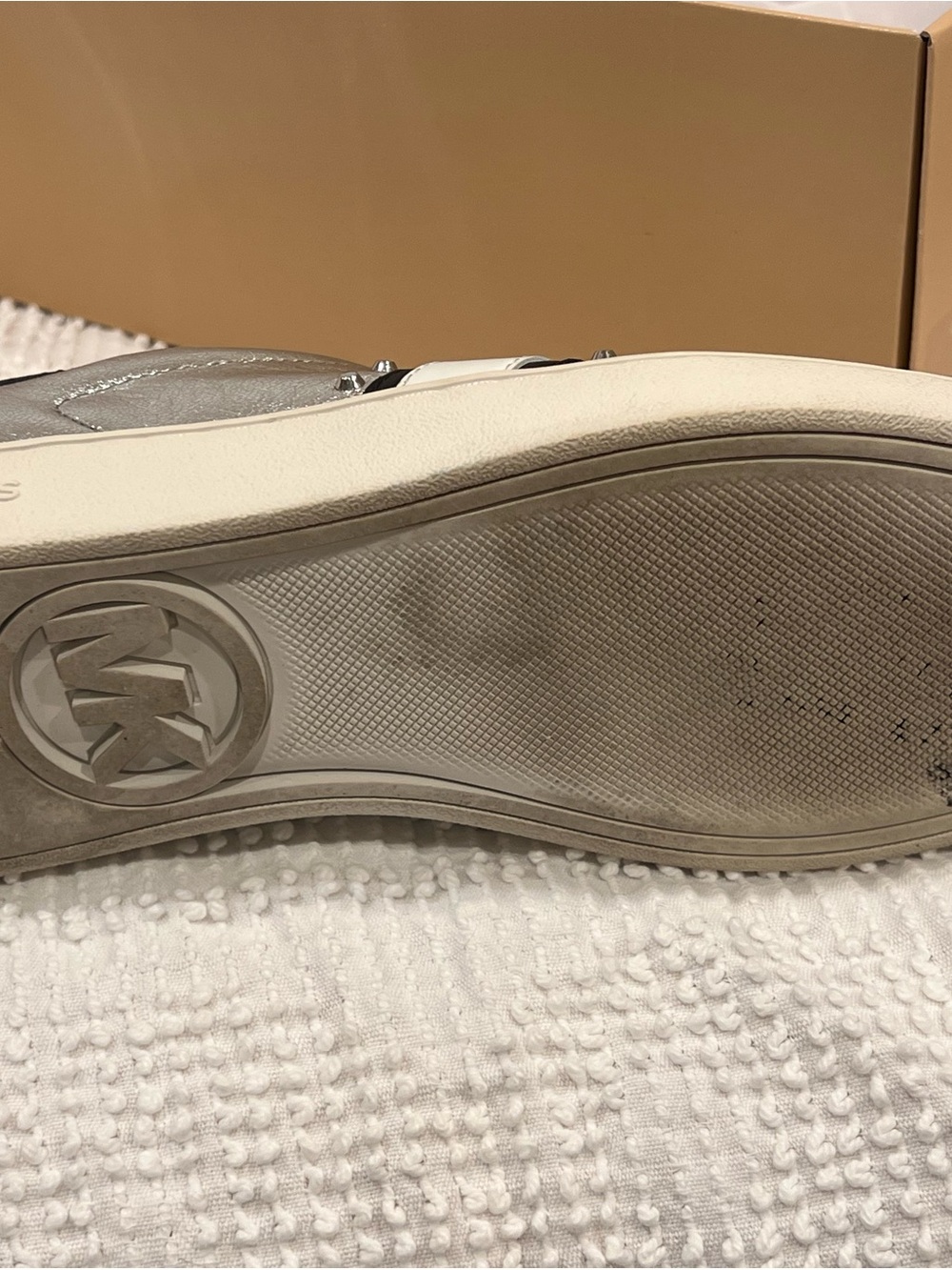 Michael Kors Frankie Silver and White Low-Top Star Accent Sneakers - Picture 2 of 5